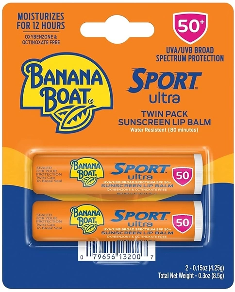 Banana Boat Sport Ultra SPF 50 Lip Sunscreen, 2-Pack Lip Balm with Sunblock
