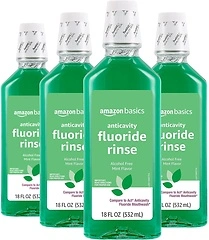 Amazon Basics Anticavity Fluoride Rinse, Alcohol-Free, Mint, 18 ounce (Pack of 4)
