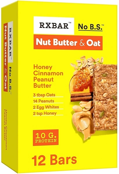 RXBAR Nut Butter Oat Protein Bars, Honey Cinnamon Peanut Butter, 12 Bars