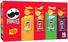 Pringles Potato Chips, Lunch Snacks, Grab N' Go, Variety Pack (16 Cans)
