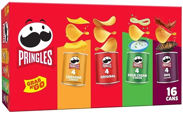Pringles Potato Chips, Lunch Snacks, Grab N' Go, Variety Pack (16 Cans)