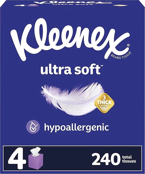 Kleenex Ultra Soft Facial Tissues, 4 Cube Boxes, 240 Total Tissues