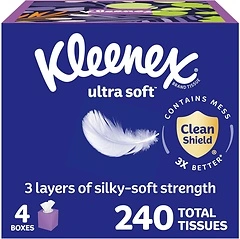 Kleenex Ultra Soft Facial Tissues, 4 Cube Boxes, 60 Tissues per Box (240 Total)