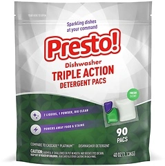 Amazon Brand - Presto! Triple Action Dishwasher Pacs, Fresh Scent, 90 Count
