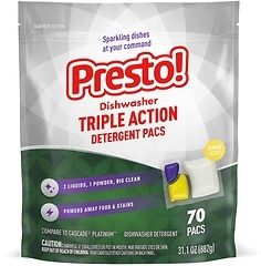Amazon Brand - Presto! Triple Action Dishwasher Pacs, Lemon Scent, 70 Count