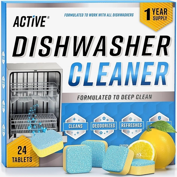 Dishwasher Cleaner and Deodorizer Tablets, 24 Pack, Heavy Duty, Natural Remover