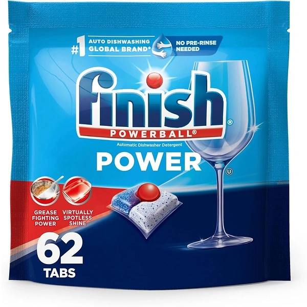 Finish Power Dishwasher Pods, No Pre-Rinse Detergent, Deep Clean & Shine, 62 Count