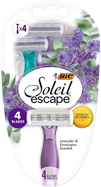 BIC Soleil Escape Women's Disposable 4-Blade Razors, Perfect Bikini Line Razor, 4-Pack