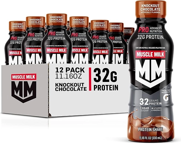 Muscle Milk Pro Advanced Nutrition Protein Shake, Knockout Chocolate, 11.16 Fl Oz (Pack of 12), 32g Protein, 1g Sugar, 16 Vitamins & Minerals, 5g Fibe...