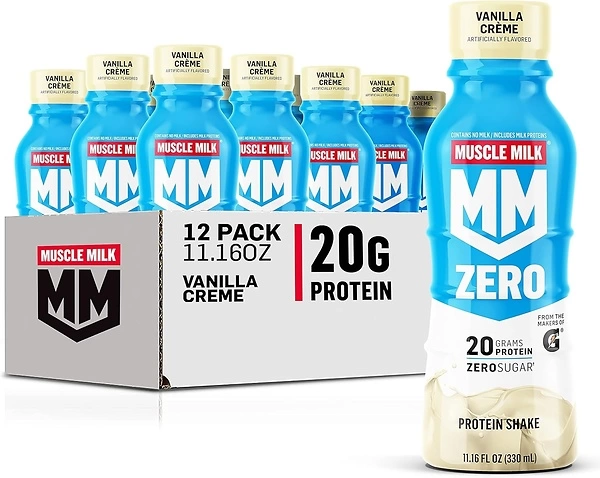 Muscle Milk Zero Protein Shake, Vanilla Creme, 20g Protein, 12 Pack, 11.16 Fl Oz
