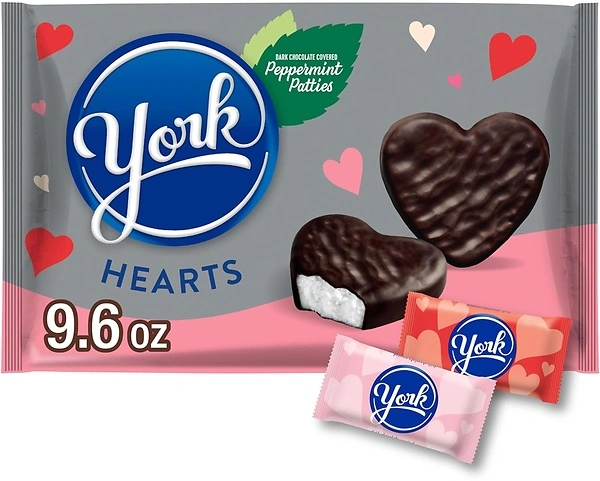 YORK Dark Chocolate Peppermint Patties Hearts, Valentine's Candy Bag, 9.6 oz