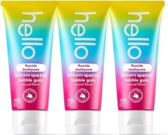 hello Unicorn Sparkle Kids Toothpaste, Bubble Gum Flavor, 3 Pack, 4.2 oz Tubes