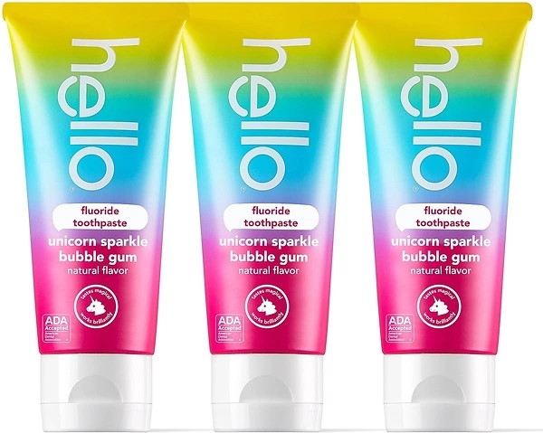 hello Unicorn Sparkle Kids Toothpaste, Bubble Gum Flavor, 3 Pack, 4.2 oz Tubes