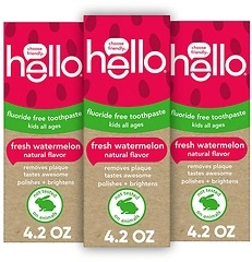 Hello Fresh Watermelon Fluoride Free Kids Toothpaste, 4.2 Oz Tube (Pack of 3)