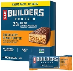 CLIF BUILDERS Protein Bars, Chocolate Peanut Butter, 20g Protein, 12 Count