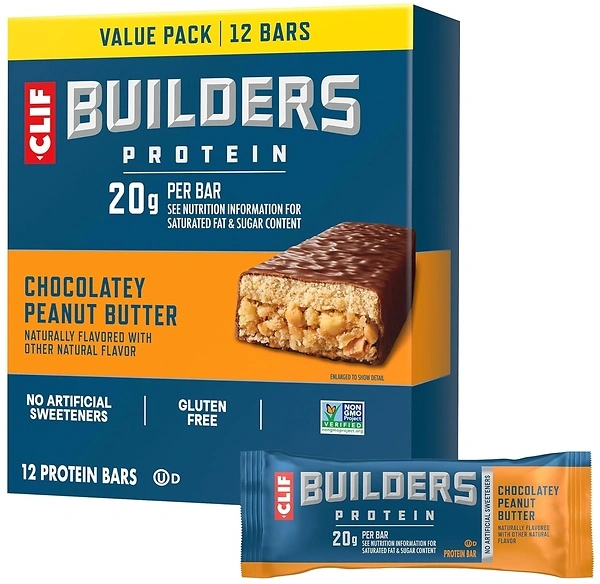 CLIF BUILDERS Protein Bars, Chocolate Peanut Butter, 20g Protein, 12 Count