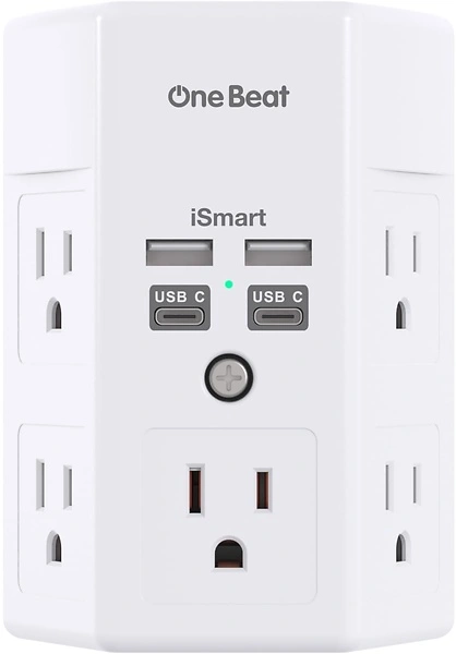 Surge Protector, 5 Outlets with 4 USB Ports, 1680J Power Strip, Wall Charger