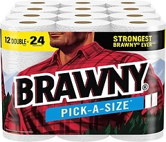 Brawny Pick-A-Size Paper Towels, 12 Double Rolls 24 Regular Rolls, 2 Sheet Sizes (Half or Full), Strong Paper Towel For Everyday Use