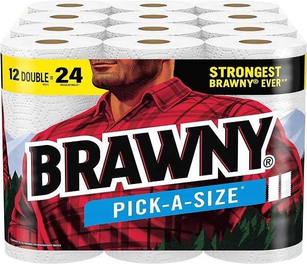 Brawny Pick-A-Size Paper Towels, 12 Double Rolls 24 Regular Rolls, 2 Sheet Sizes (Half or Full), Strong Paper Towel For Everyday Use