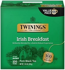 Twinings Irish Breakfast Black Tea, 100 Individually Wrapped Tea Bags, Flavourful, Bold, Robust Caffeinated Black Tea, Enjoy Hot or Iced