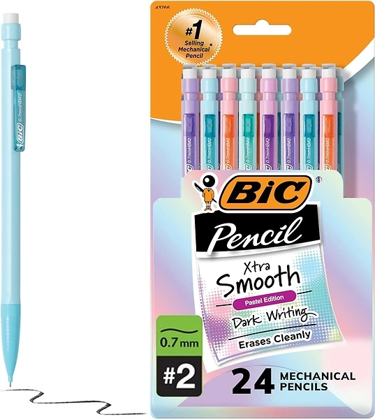 BIC Xtra-Smooth Pastel Mechanical Pencils, Medium Point (0.7mm), 24 Count