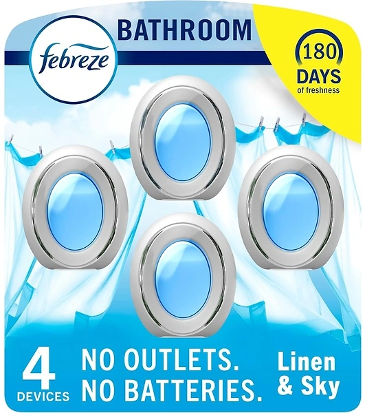Febreze Bathroom Air Freshener, Odor-Fighting, Linen & Sky Scent, 4 Count