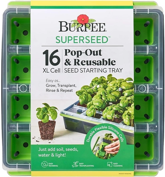 Burpee SuperSeed Seed Starting Tray, 16 XL Cells, Reusable for Vegetables & Herbs