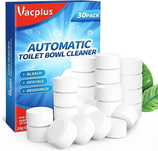 Vacplus Toilet Bowl Cleaner Tablets 30 PACK, Automatic Toilet Bowl Cleaners with Bleach for Deodorizing and Descaling, Bathroom Cleaner Against Tough ...