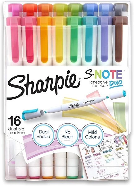 SHARPIE S-Note Duo Dual-Ended Creative Marker Set, Part Highlighter Marker, Part Art Marker, Assorted Colors, Fine and Chisel Tip Marker, Includes Sta...