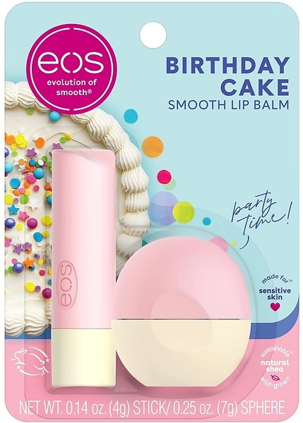 eos Natural Shea Lip Balm- Birthday Cake, All-Day Moisture Lip Care Products, 0.39 oz