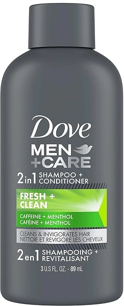 DOVE MEN + CARE Fortifying 2 in 1 Shampoo and Conditioner, Fresh and Clean, 3 oz