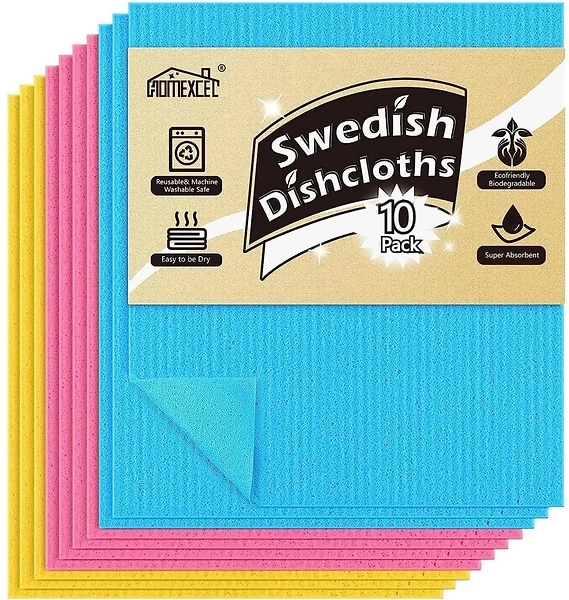 HOMEXCEL Swedish Dishcloths for Kitchen, 10 Pack, Reusable and Absorbent