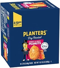 PLANTERS Sweet and Spicy Peanuts, Dry Roasted Peanuts, Spicy Nuts, Nuts Individual Packs, Party Snacks, Snack Nuts, Snacks On the Go, Kosher, 1.75oz (...