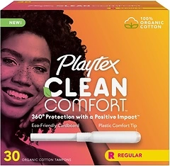 Playtex Clean Comfort Organic Cotton Tampons, Regular Absorbency, 30ct