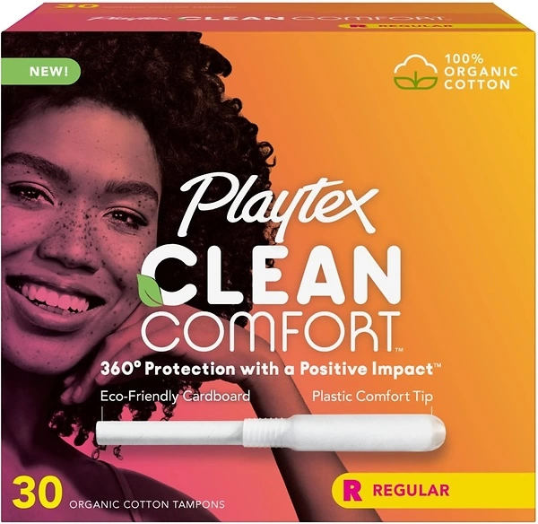Playtex Clean Comfort Organic Cotton Tampons, Regular Absorbency, 30ct