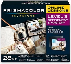 Prismacolor Technique Animal Drawings Set, Level 3, 28 Count, Includes Roll Case