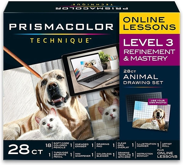Prismacolor Technique Animal Drawings Set, Level 3, 28 Count, Includes Roll Case