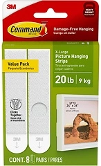 Command 20 Lb XL Heavyweight Picture Hanging Strips, 8 White Adhesive Pairs