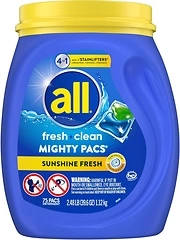 all with Stainlifters Original Mighty Pacs Laundry Detergent Pacs, 4 in 1 Stainlifters, One Tub, 75 Count