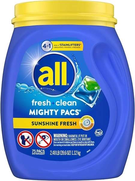 all with Stainlifters Original Mighty Pacs Laundry Detergent Pacs, 4 in 1 Stainlifters, One Tub, 75 Count