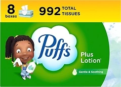 Puffs Plus Lotion Facial Tissues, 8 Family Boxes, 124 Tissues per Box