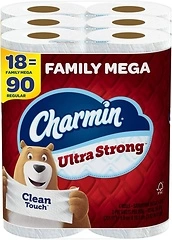 Charmin Toilet Paper Ultra Strong Clean Touch, 18 Family Mega Rolls