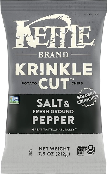 Kettle Brand Potato Chips, Krinkle Cut, Salt & Fresh Ground Pepper Kettle Chips, 7.5 oz Bag