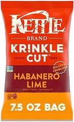 Kettle Brand Potato Chips Krinkle Cut Habanero Lime Kettle Chips, 7.5 Oz