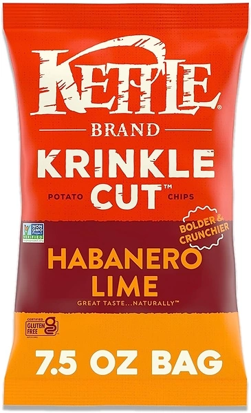 Kettle Brand Potato Chips Krinkle Cut Habanero Lime Kettle Chips, 7.5 Oz