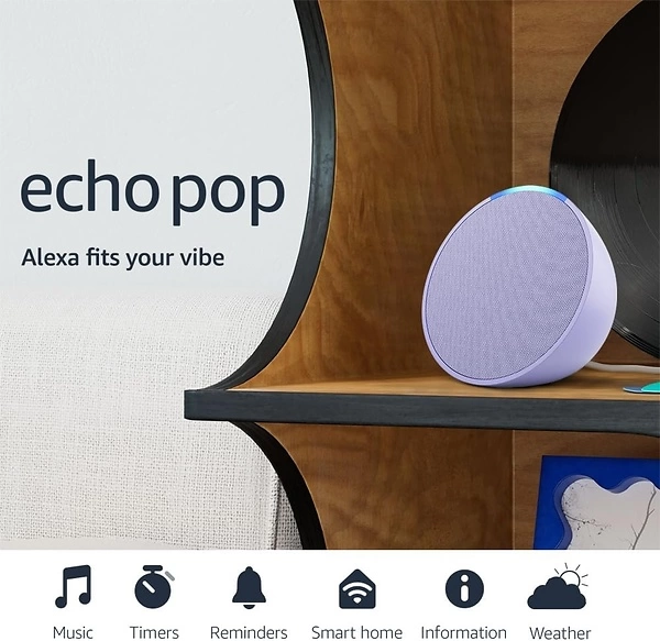 Amazon Echo Pop Alexa, Lavender Bloom - Fits in Any Room, Small Spaces