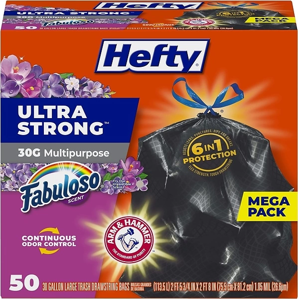Hefty Ultra Strong 30 Gallon Trash Bags, Black Large Trash Bags 30 Gallon Size, Multipurpose, Break Resistant Drawstring Closure, Resists Leaks, Punct...
