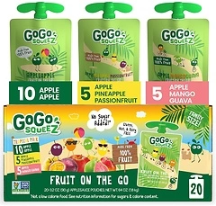 GoGo squeeZ Fruit on the Go Variety Pack, Apple, Mango Guava & Pineapple, 20 Count