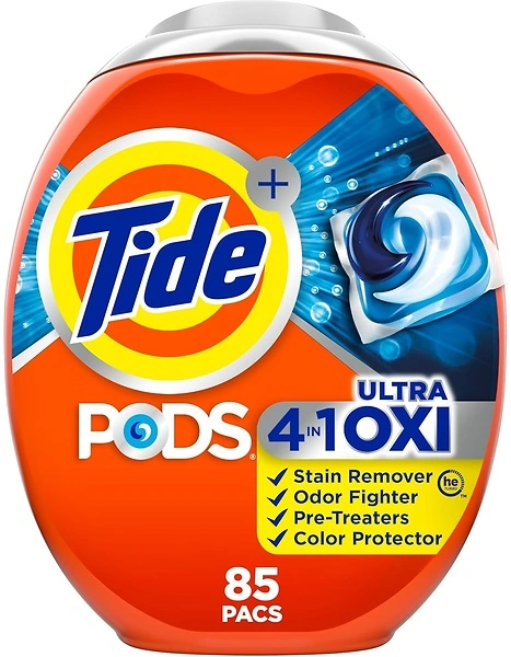 Tide PODS Liquid Laundry Detergent Soap Pacs, 4-n-1 Ultra Oxi, 85 Count