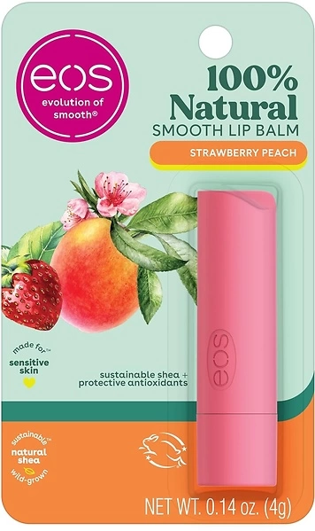 eos 100 Natural Lip Balm Stick - Strawberry Peach, Dermatologist Recommended for Sensitive Skin, All-Day Moisture Lip Care, 0.14 oz